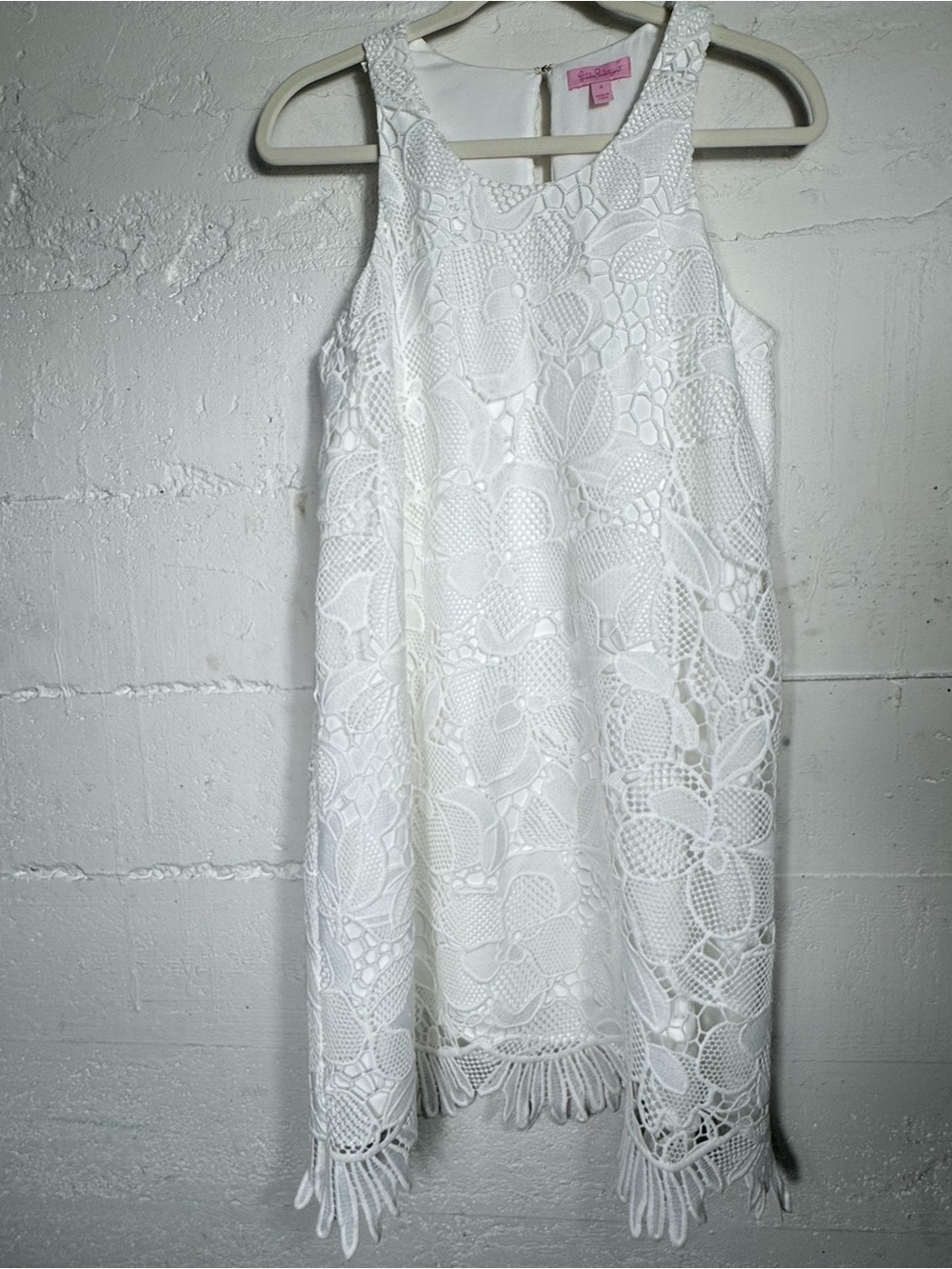 Lilly Pulitzer Marlissa Shift Resort White Floral Scallop‎ Lace Dress Shift 4 S